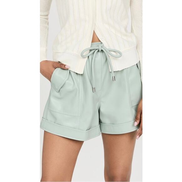 Jonathan Simkhai Doah Vegan Leather Drawstring Shorts in Lichen - Picture 1 of 11